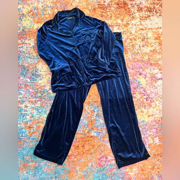 Ralph Lauren Navy Blue Velour Pajama Lounge Set | Soft Plush Cozy Sleepwear - Picture 1 of 2